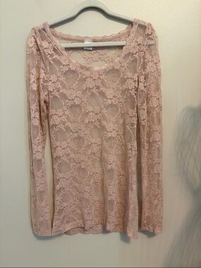 Yahada Blush Pink Floral Lace Long Sleeve Top